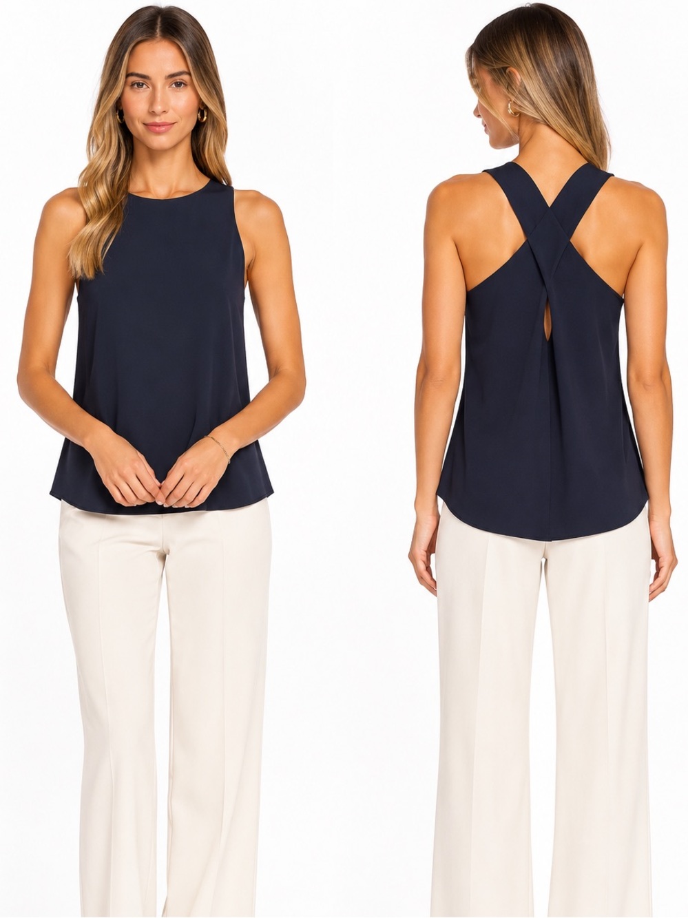 Theory Parieom Admiral Crepe Cross Back Sleeveless Top Navy Size S